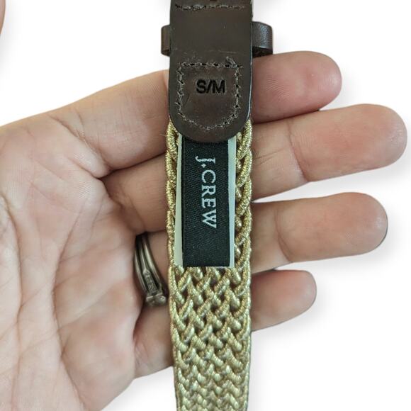 J. Crew Metallic Gold Braided Web Belt S/M with leather trim - Picture 4 of 7